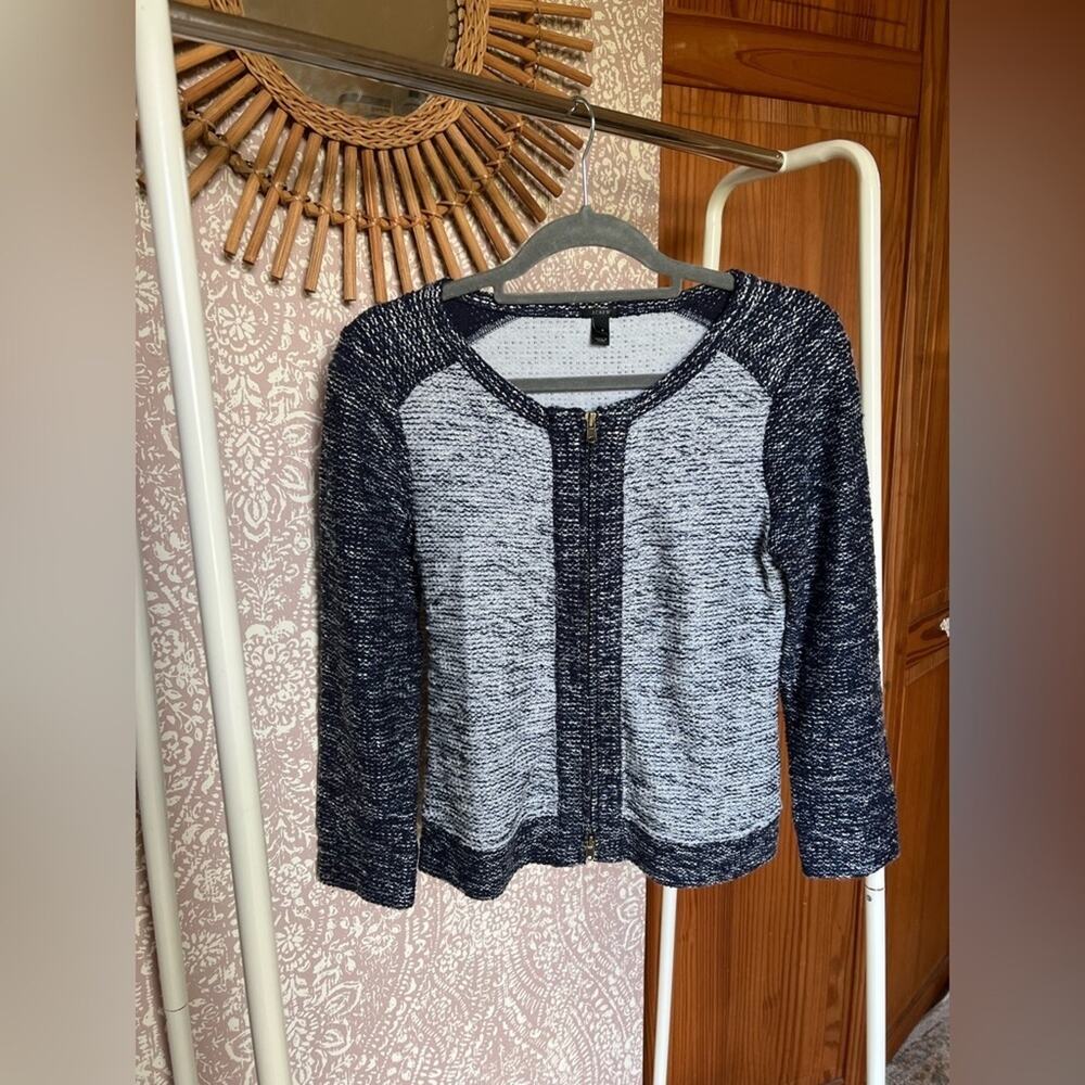 J. Crew Tweed Zip Up Blue Colorblock Cardigan Sweater‎